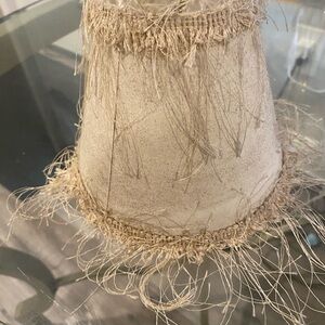 VINTAGE IVORY FRINGED CLIP ON SHADE